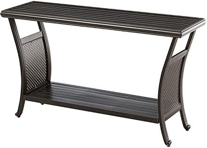 Hanover Traditions Outdoor Table, 50" Slat Top Console Table with 2 Shelves, Rust-Resistant All-Weather Patio Table with Brushed Bronze Finish, Perfect for Storage and Display Space or Bar Set Up
