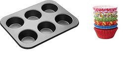 Xacton Combo of Muffin Moulds for Baking Muffin Tray with 100 Pcs Paper Cupcake Liner for Handmade Soap, Biscuit Chocolate Mould–Carbon Steel Multicolor