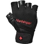 Harbinger Pro Wristwrap Weightlifting Gloves with Vented Cushioned Leather Palm (Pair), Medium, Black