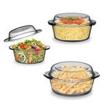 ums Glass Casserole with Lids, Set of 6 Pieces Glass Casseroles Cookware with Glass Lid, Glass Casserole Dish Set, Borosilicate Glass Durable Bakeware Set, Glass Bowls Dish Oven & Microwave Safe