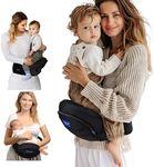 FRUITEAM Hip Baby Carrier, New Ergonomic Bench Design, Various Pockets for Newborns & Toddlers up to 55lbs, All Seasons Carrier, Black