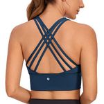 CRZ YOGA Women's Longline Strappy Sports Bras Fitness Bra Wirefree Padded Yoga Crop Tops with Built in Bra French Navy M