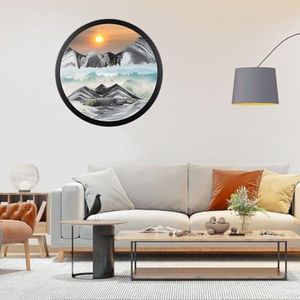 Heuanpte 17.3" Moving Sand Art, 3D Sand Wall Art Sand Art Wall Mounted Rotate Sculpture, 360° Rotate Sand Art Kits Glass Crafts Solid Wood Frame for Relaxing Mood Living Room Decoration
