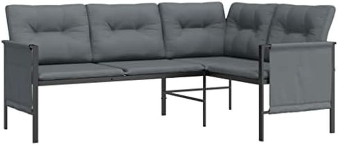 vidaXL Modern Anthracite Garden Corner Sofa - Comfy Outdoor Seating with Thick Padded Cushions and Durable Steel Frame - Comes with Handy Side Storage Bag