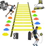 Allucky Soccer Agility Training Equipment Set, 20Ft Agility Ladder, 10 Disc Cones, Solo Soccer Trainer, 1 Running Parachute Jump Rope - Speed & Agility Training Equipment