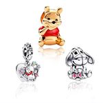 925 Sterling Silver Movie Bear Pig Donkey Monster Friends Heart Charms for Bracelets Necklaces,Paw Print Dog Cat Safety Chain Charm Pendants Beads Jewelry Gift for Women at Christmas,Mother's Day,