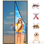 Door Screen Magnetic Closure, 215x245 cm Retractable Mesh with Self Sealing Magnets, Heavy Duty for Sliding Doorways, Keeps Nature Out, Black 993 Size