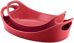 Rachael Ray Stoneware 1-1/4-Quart and 2-1/4-Quart Oval Bubble & Brown Baker Set, Red