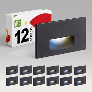 ASD LED Recessed Step Light Fixture, Outdoor & Indoor Stair Tread Lighting | 3CCT, Dimmable, Waterproof, ETL Listed | 3W 120LM 3000K-5000K 120V | Staircase Hardwired Illumination | Black, 12 Pack