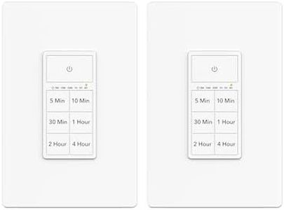 BN-LINK Countdown Timer Switch for Exhaust Fan, Bathroom Fan Light Switch Timer 5-10-30-60mins, 2-4hours, Neutral Wire Required, Free Wall Plate, White, 2Packs