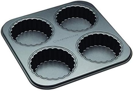 MasterClass 4 Hole Loose Bottomed Tart Tin with PFOA Non Stick, Robust 1 mm Thick Carbon Steel, 26 x 26 cm Pan with 10 cm Mini Tartlet Moulds