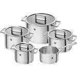 Zwilling 5-piece Pot-Set, with 4 Lids, Suitable for Induction, Stainless Steel, Vitality, Silver, 48 x 38 x 28 cm