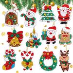 Abeillo 12 Pcs Christmas Diamond Art Painting Keychains 5D DIY Christmas Diamond Art Ornaments Santa Claus Diamond Art Paint Kits Rhinestone Pendant Decorative Hanging Ornament for Christmas Tree