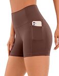 CRZ YOGA Women's Naked Feeling 4'' Cycling Shorts with Pockets - High Waisted Ladies Gym Shorts Tummy Control Yoga Shorts Taupe 8