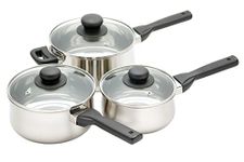 KitchenCraft JURY3PC Jury Induction Saucepan Set with Lids, Gift Boxed, Stainless Steel, 3 Pieces Silver 16 cm (6½"), 18 cm (7") and 20 cm (8") pans