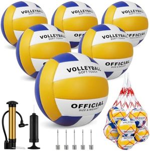Hualleko 6 Pack Volleyballs Official Size 5 - Soft PU Leather Recreational Volleyball with Pump and Mesh Carry Bag for Indoor Outdoor Beach Pool Training Game