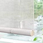 Roller blind Natural Bamboo,Roman Roller Shades,Gazebo Patio White Bamboo Roll up Window Blind with Hooks,Blackout Curtain for Tea Room Partition Office,Wide 50-140cm,Custom (70x120cm/28x47in)