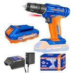 WADFOW 20V Cordless Drill, 15+1,0.8-10Mm, 2-Speed Gear, 0-400/0-1500/Rpm Drill Machines, Drill Machine Kit With 1 Pcs 1.5Ah Battery And Fast Charger, Multicolour