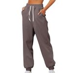 Women Pants Classic Solid Color Sweatpants Loose Lightweight Track Bottoms Daily Activewear Workout Sports Pants Casual Tapered Leg Trousers Outdoor Elastic Waist High Waisted Joggers Brown