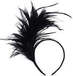 1920s Feathers Fascinator Headband 50s Prom Queen Headpiece for Women Kentucky Derby Cocktail Wedding Tea Party Gatsby (Black)