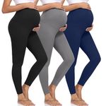 DHSO 3 Pack Maternity Leggings Over The Belly Butt Lift - Buttery Soft Non-See Through Pregnancy Workout Yoga Tights Pants (Black/Gray/Navy, X-Large)