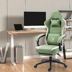 Dowinx Gaming Chair Breathable Fabric Game Chair with Gel Pad, Comfortable Gamer Chair with Pocket Spring Cushion, Ergonomic Computer Chair with Footrest and Storage Bag, Green