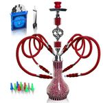 Hookah Complete Set with 4 Hose, 22'' Large Shisha Kit for Up to 4 Persons with Everything Included, Ceramic Bowl | Premium Hose | Beautiful Glass Vase (Red OS1)