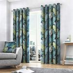 Fusion - Tropical - 100% Cotton Pair of Eyelet Curtains - 90" Width x 90" Drop (229 x 229cm) in Multicolour