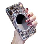 LCHDA Makeup Mirror Case Bling Glitter Clear Crystal Full Diamonds Luxury Sparkle Transparent Bumper Woman Girl Rhinestone Protective Phone Case Cover for Samsung Galaxy S9 Plus-Jewel Mirror