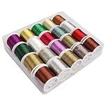 Kurtzy 20 Pack Metallic Polyester Embroidery Thread - 40m Assorted Colour Glitter Threads with Spool - Floss Skeins for Sewing Machine, Friendship Bracelets, Cross Stitch & DIY Art & Crafts