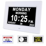 Golony 7.1" Digital Day Calendar Clock, Extra Large Day Date Time Dementia Clocks for Senior Elderly Memory Loss Vision Impaired Alzheimer's with12 Alarm Reminders Auto-Dimming,White