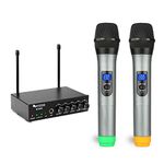 Fifine Wireless Microphone System for Karaoke, Dual UHF Cordless Handheld Microphone with UHF Receiver for Home Karaoke, Party, DJ, Wedding, Speech, Singing-K036