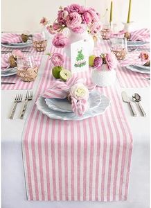 Solino Home Linen Table Runner 156 Inches Long - Amalfi Stripe, 100% Pure Linen Cherry Blossom and White Table Runner 14 x 156 Inch for Dining, Summer