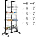 Blasinc Gridwall Panel Display Stand 2' x 5.5' Ft Heavy Movable Floorstanding Grid Wall Panels Retail Display Rack Craft Show Wire Grid Wall with T-Base Black