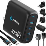 Zyron 100W USB C Charger, 4 Ports Multi USB-C Wall Plug with Power Cord, 100W/65W GaN 3 Fast Charger, PD 3.0 Travel Charger for iPhone 15, MacBook, S23 + Travel Adapters, 2m Cable & Travel Case