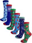 Kalon 6 Pack Women's Christmas Crew Socks Fun & Cute Holiday Gift Set (Medium, Classic)