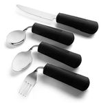 Special Supplies Adaptive Utensils (4-Piece Kitchen Set) Weighted, Non-Slip Handles for Hand Tremors, Arthritis, Parkinson’s Elderly use - Stainless Steel Knife, Fork, Spoons (Black Weighted Bendable)