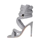 perixir Strappy High Heels Gladiator Sandals With Grey Jersey Knit Fallopian Cloth Rope Lace Up Sexy Open Toe Square Stilettos Tie Up Heeled Sandals For Women US Size 6-13, Grey, 9 UK