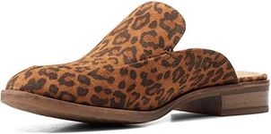 Clarks Women's Trish Plant Clog, Dark Tan Leopard Print Suede, 8