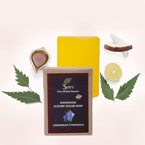 SVATV Handmade Soap with natural, soothing herbs of Lemongrass & Patchouli, Moisturized skin - Traditional Ayurvedic Herbal body Soap bars for Men & Women, all skin types - 125g