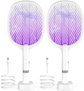 Raquette Électrique Insectes 5000V, Raquette Anti Moustique Rechargeable USB-C, Tapette à Mouche Électrique avec Base Stable et Maille 3 Couches, Efficace Contre Mouches et Insectes (Lot de 2)