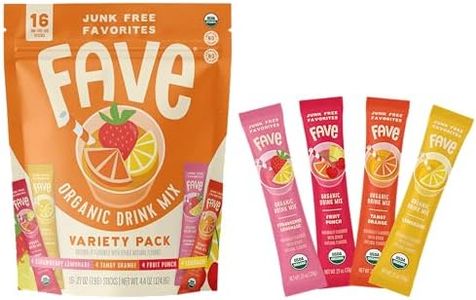 FAVE USDA Organic Drink Mix Variety Pack, 16 Stick Pouch | Lemonade, Strawberry Lemonade, Fruit Punch & Tangy Orange | No Artificial Colors or Flavors, Non-GMO