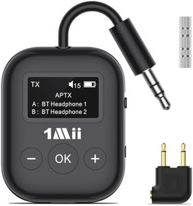 SafeFly Min Adaptateur Avion Bluetooth 5.3, Supporte 2 Casques san Fil, Émetteur Bluetooth pour TV avec aptX Faible Latence, 3.5mm Jack AUX, Transmetteur Audio pour Voyage en Vol, TV, Gym