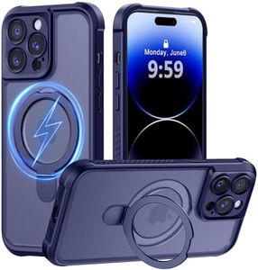 MOCCA Design for iPhone 14 Pro Case with Magnetic Invisible Stand [Full Camera Protection] [Compatible with Magsafe] Military Drop Shockproof Translucent Matte Phone Case Cover 6.1",Deep Blue