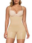 SHAPERX Women's Shaping Bodysuits Open Bust Tummy Control Body Shaper Mid-Thigh Bodysuit Shorts Seamless Shapewear, UK-SZ5258-Beige-2XL/3XL