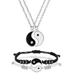 Hicarer 4 Pcs Yin Yang Necklace for 2 and Matching Friend Couples Bracelet Valentines for BFF Friendship(Silver)