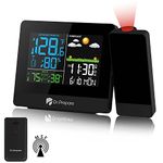 DR.PREPARE Projection Alarm Clock, Digital Projector Clock with MSF on Ceiling, Temperature Humidity Display, Weather Station with Outdoor Wireless Sensor, Weather Forecast, Snooze