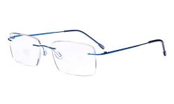 Eyekepper Frameless Eyeglasses Men - Rectangle Rimless Eyewear Blue