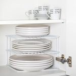 Home Treats Corner Plate Rack For Kitchen Cupboards | Square Add a shelf White Plate Stacker Organiser | Bowl & Plate Stand 3 Tier Wide Extra Strong