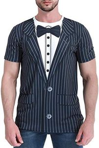 COSAVOROCK Men's Striped Tuxedo T-Shirts, Bow Tie, XL